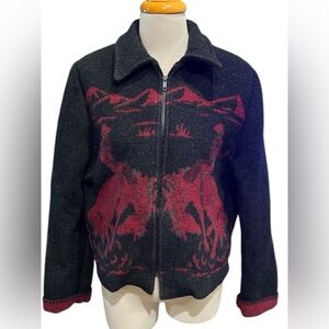 Vintage Wooded River wool blend Buckaroo or Rodeo blanket jacket Western horse S